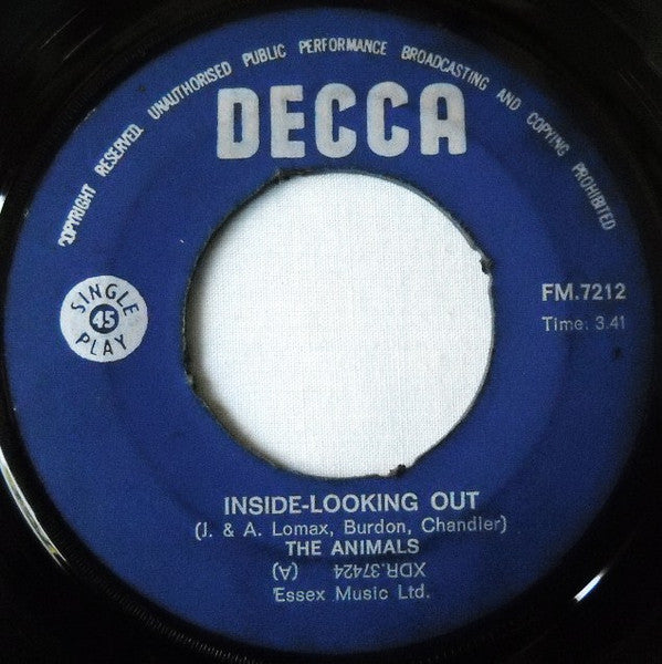 The Animals : Inside-Looking Out (7", Single, Blu)