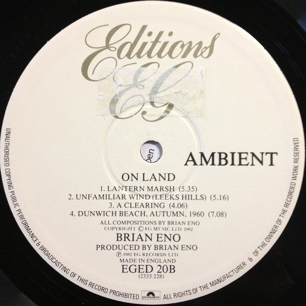 Brian Eno : Ambient 4 (On Land) (LP, Album)