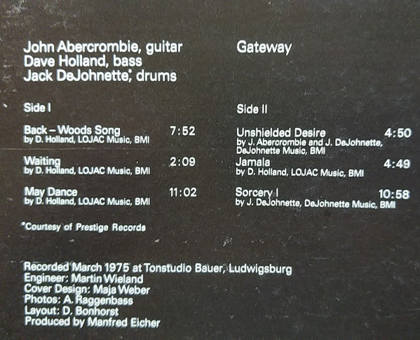 John Abercrombie, Dave Holland, Jack DeJohnette : Gateway (LP, Album)