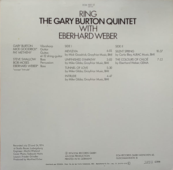 Gary Burton Quintet with Eberhard Weber : Ring (LP, Album, RE)