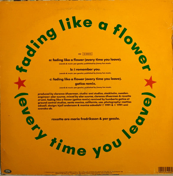 Roxette : Fading Like A Flower (Every Time You Leave) (12", Maxi)