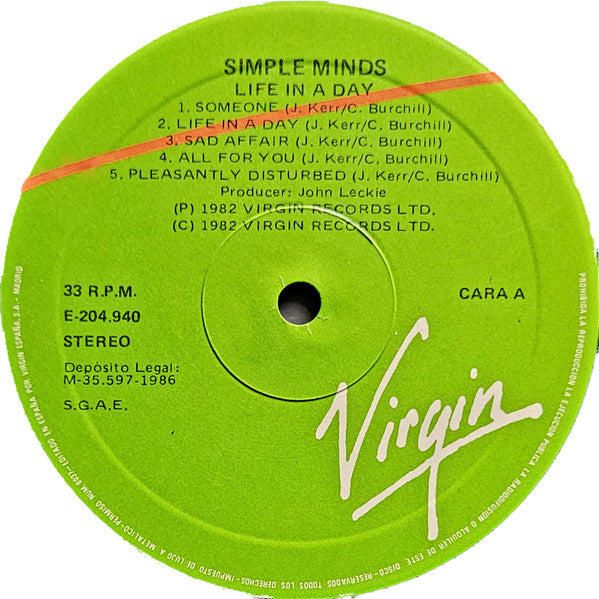 Simple Minds : Life In A Day (LP, Album, RE)