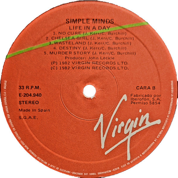 Simple Minds : Life In A Day (LP, Album, RE)