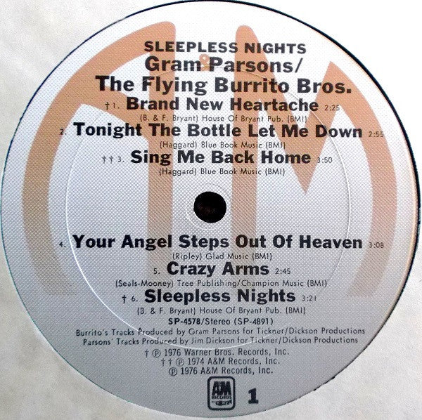Gram Parsons / The Flying Burrito Bros : Sleepless Nights (LP, Album, Ter)