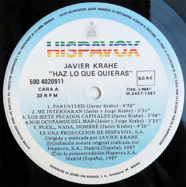 Javier Krahe : Haz Lo Que Quieras (LP, Album)