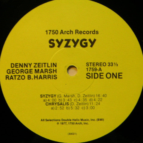 Denny Zeitlin, George Marsh, Ratzo B. Harris : Syzygy (LP, Album)