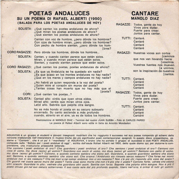 Aguaviva : Poetas Andaluces / Cantare (7", Single)