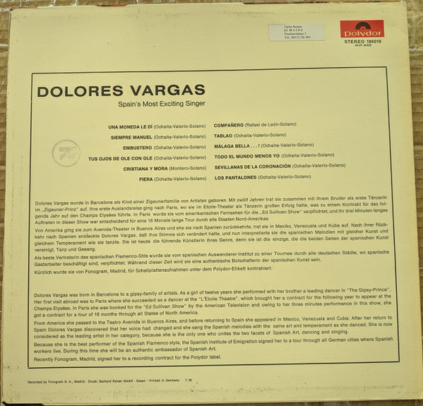 Dolores Vargas : Spain's Most Exciting Singer! (LP, Album)