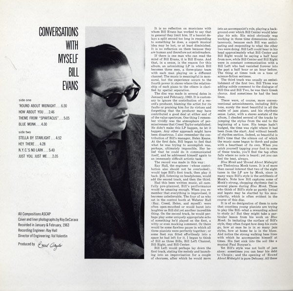 Bill Evans : Conversations With Myself (LP, Album, RE, Gat)