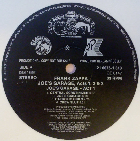 Frank Zappa : Joe's Garage, Acts 1, 2 & 3 (LP, Album, Promo, RM, Whi + 2xLP, Album, Promo, RM)