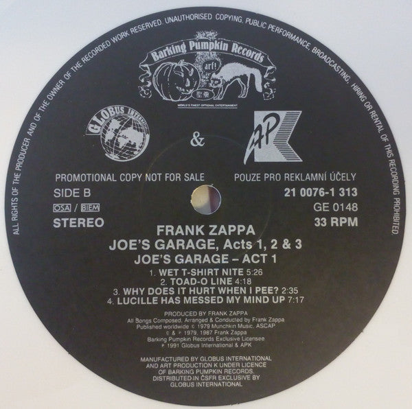 Frank Zappa : Joe's Garage, Acts 1, 2 & 3 (LP, Album, Promo, RM, Whi + 2xLP, Album, Promo, RM)