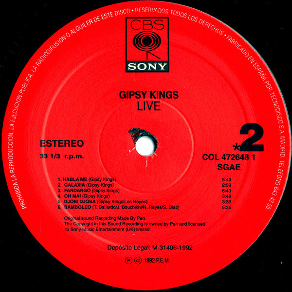 Gipsy Kings : Live (LP, Album)
