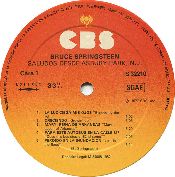 Bruce Springsteen : Greetings From Asbury Park N.J. (LP, Album, RE)