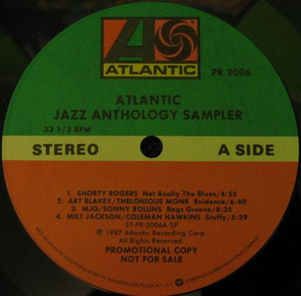 Various : Atlantic Jazz Anthology Sampler (LP, Comp)