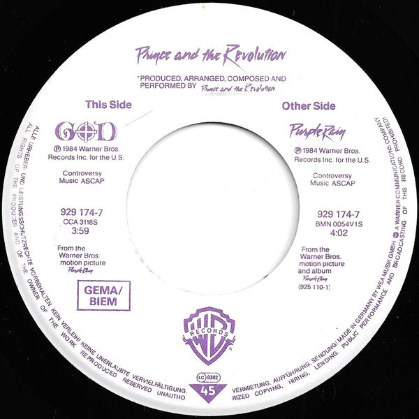 Prince And The Revolution : Purple Rain (7", Single)