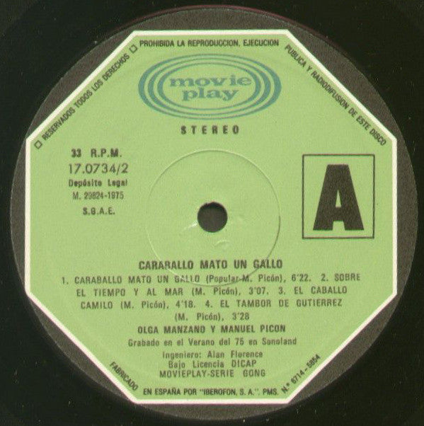 Olga Manzano Y Manuel Picón : Caraballo Mató Un Gallo (LP, Album, RE)