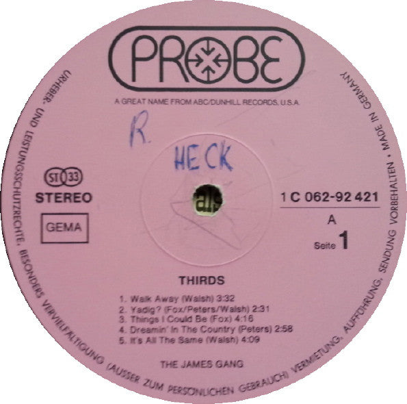 James Gang : Thirds (LP, Album)