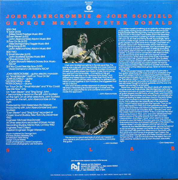 John Scofield & John Abercrombie : Solar (LP, Album)