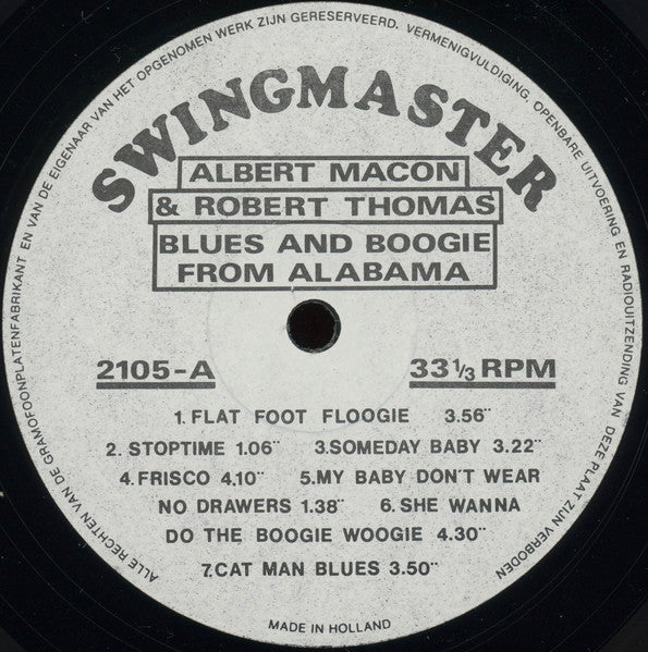 Albert Macon And Robert Thomas (6) : Blues And Boogie From Alabama (LP, Album)