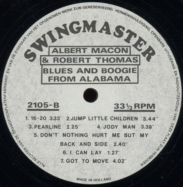 Albert Macon And Robert Thomas (6) : Blues And Boogie From Alabama (LP, Album)