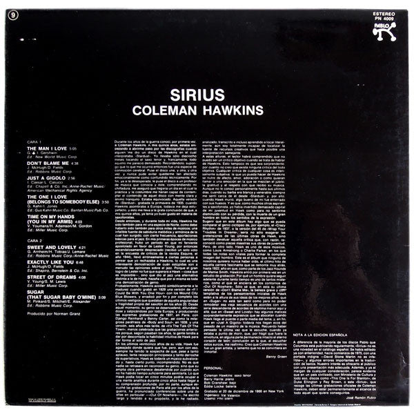 Coleman Hawkins : Sirius (LP, Album, RE)