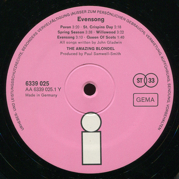 The Amazing Blondel* : Evensong (LP, Album, Gat)