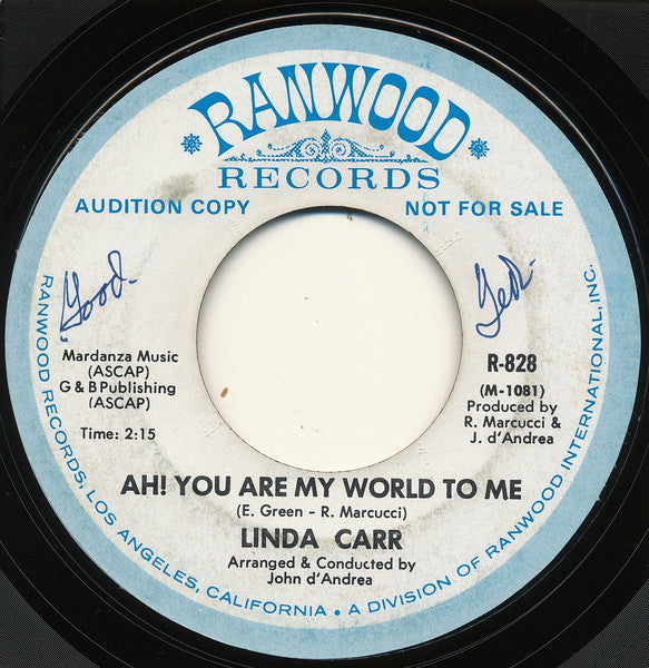 Linda Carr : Ah! You Are My World To Me / I Can't Really Tell You Goodbye (7", Promo)