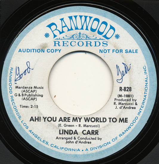 Linda Carr : Ah! You Are My World To Me / I Can't Really Tell You Goodbye (7", Promo)
