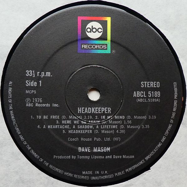 Dave Mason : Headkeeper (LP, Album, RE)