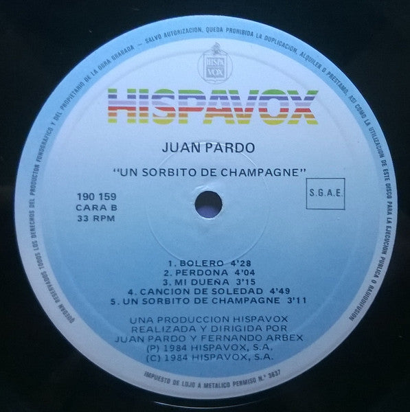 Juan Pardo : Un Sorbito De Champagne (LP, Album)