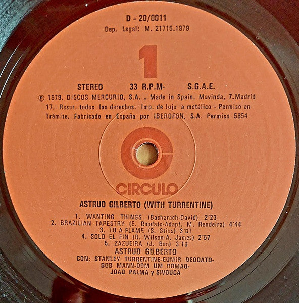 Astrud Gilberto Con: Stanley Turrentine, Eumir Deodato, Bob Mann, Dom Um Romao, João Palma Y Sivuca : Astrud Gilberto (With Turrentine) (LP, Album, RE)