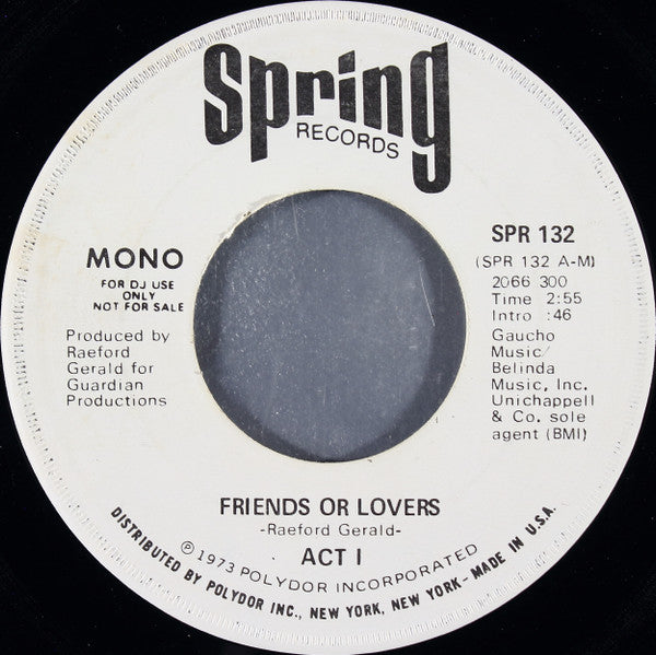 Act 1 : Friends Or Lovers (7", Mono, Promo)