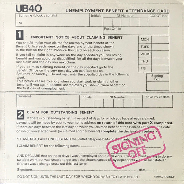 UB40 : Signing Off (LP, Album)