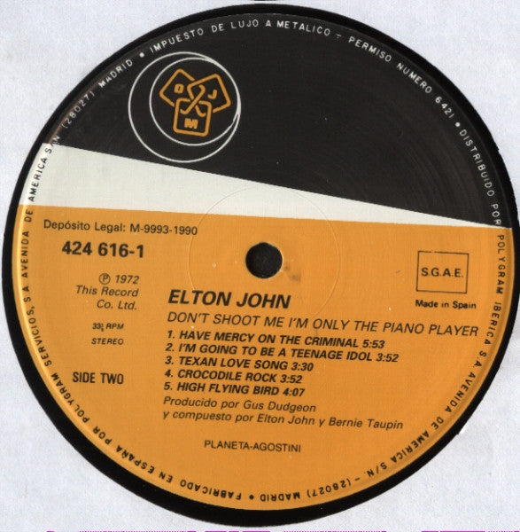 Elton John : Don't Shoot Me I'm Only The Piano Player (LP, Album, RE)