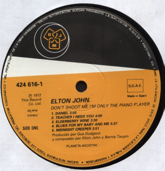 Elton John : Don't Shoot Me I'm Only The Piano Player (LP, Album, RE)