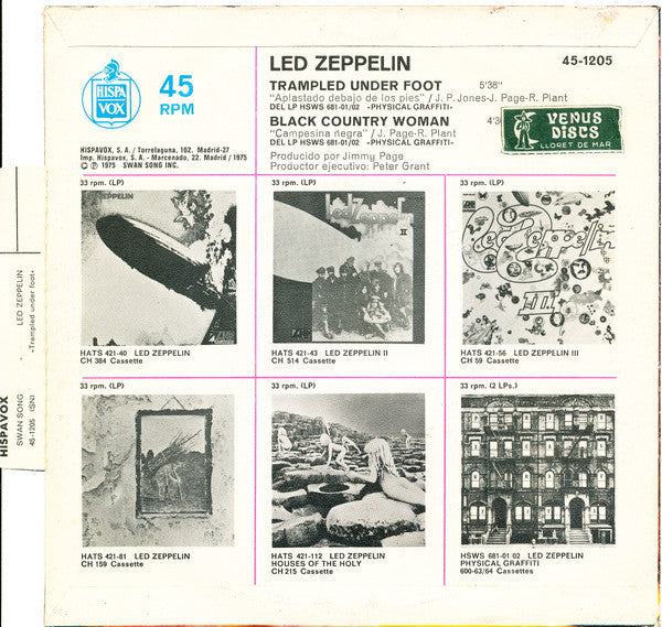 Led Zeppelin : Trampled Under Foot / Black Country Woman (7", Single)