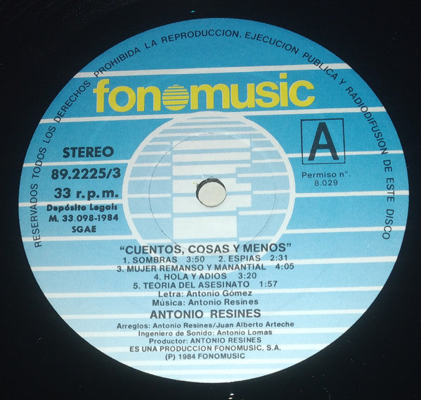 Antonio Resines : Cuentos, Cosas Y Menos (LP, Album)