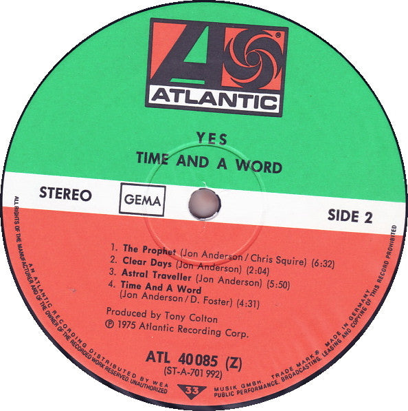 Yes : Time And A Word (LP, Album, RE)