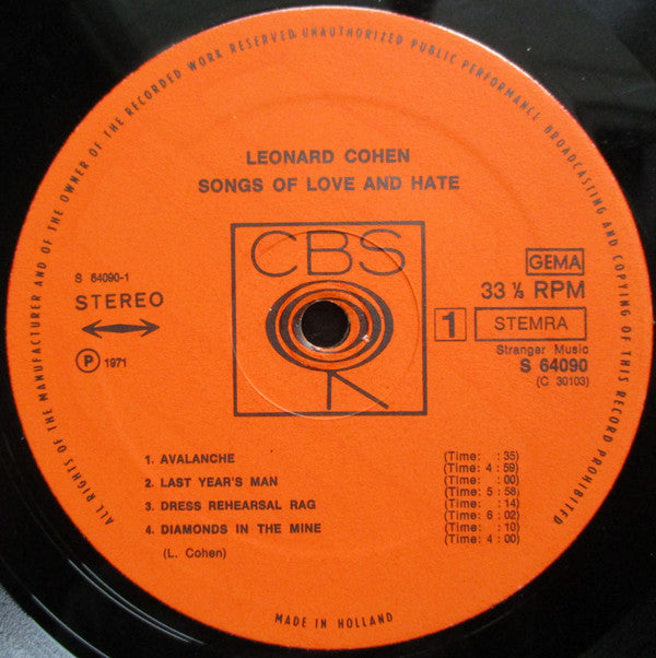 Leonard Cohen : Songs Of Love And Hate (LP, Album)
