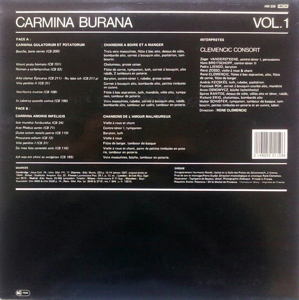Clemencic Consort : Carmina Burana. Version Originale & Integrale. Volume 1 (LP, RE)