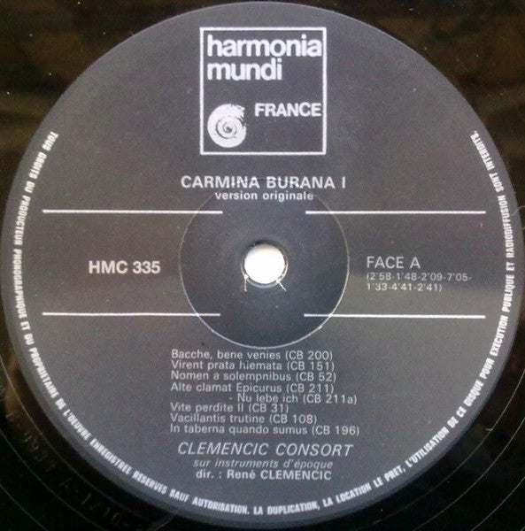 Clemencic Consort : Carmina Burana. Version Originale & Integrale. Volume 1 (LP, RE)