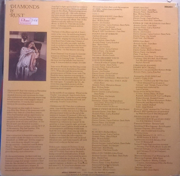 Joan Baez : Diamonds & Rust (LP, Album)