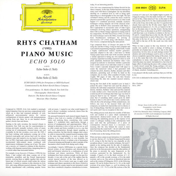 Rhys Chatham : Piano Music (Echo Solo) (LP, Album)