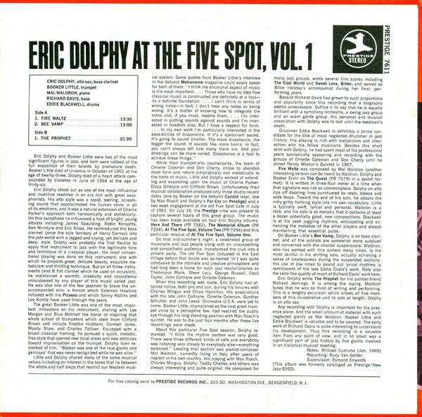 Eric Dolphy : At The Five Spot, Vol. 1 (LP, Album, RE)