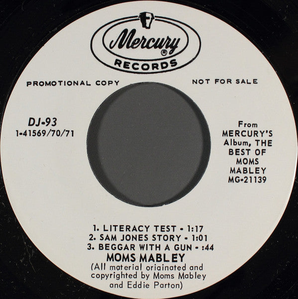 Moms Mabley : From Mercury's Album, The Best Of Moms Mabley (7", Promo, Smplr)