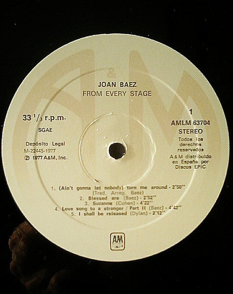 Joan Baez : From Every Stage (2xLP, Album, RE)