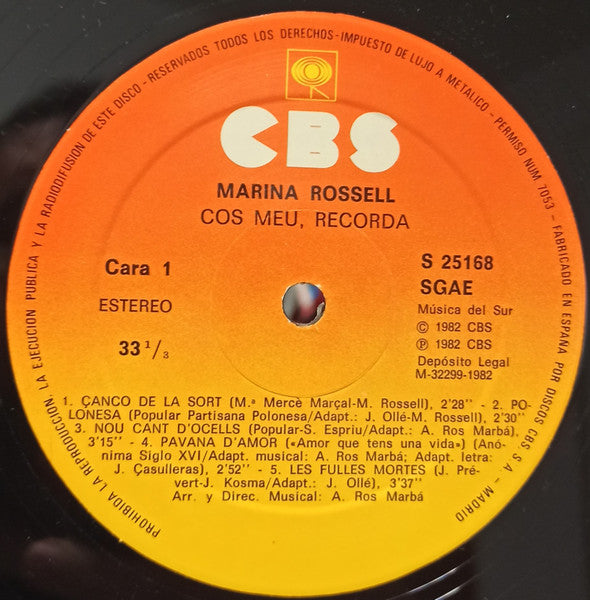 Marina Rossell : Cos Meu, Recorda (LP, Album)