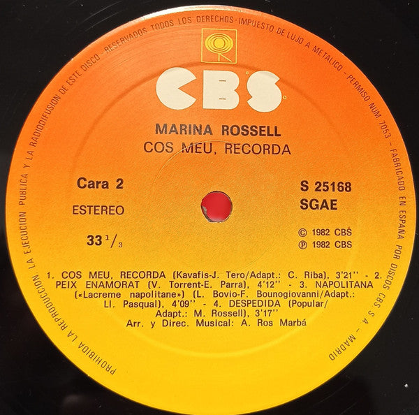 Marina Rossell : Cos Meu, Recorda (LP, Album)