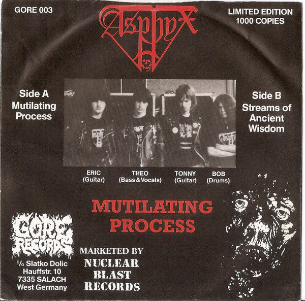 Asphyx (2) : Mutilating Process (7", Ltd, Whi)