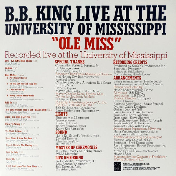 B.B. King : B.B. King "Now Appearing" At Ole Miss (2xLP, Album, RE, Gat)